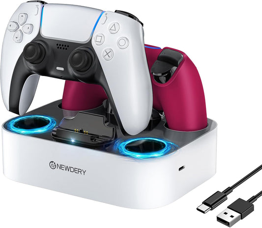 NEWDERY for PS5 Controller Charger Station Compatible with Dualsense Edge, Fast Charging Dock Stand with Cable, Dual Charging Station for PS5 &for Dual-Sense Edge Controller