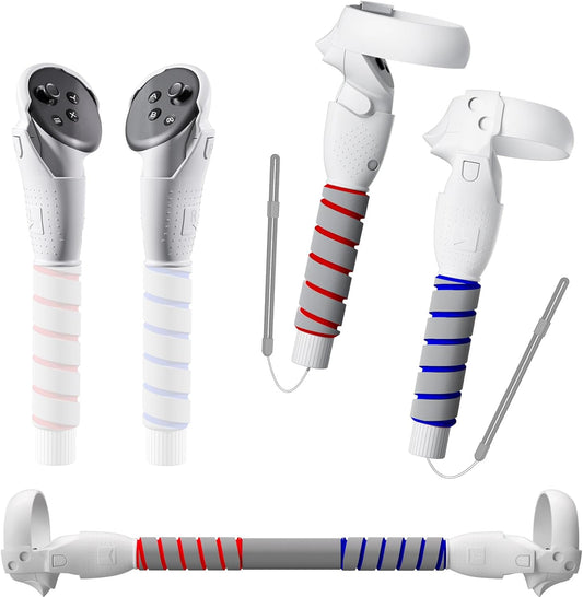 3 in 2 Upgraded VR Dual Long Stick Handle Extension Game Grips Handle Attachment for Meta/Oculus Quest 2 Controller Grips (Q13-Quest 2/3/3s)