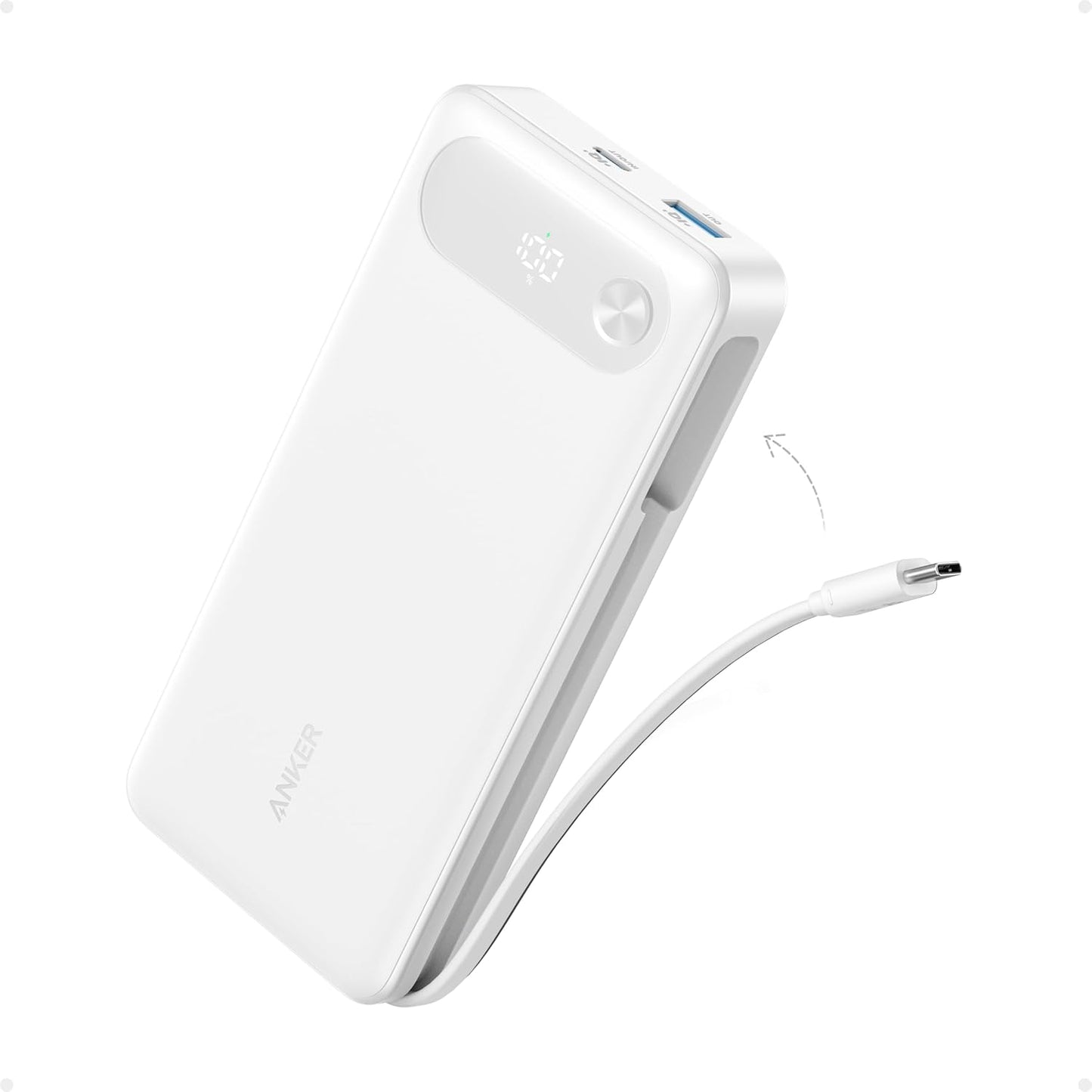 Anker Power Bank, 20,000mAh Portable Charger with Built-in USB-C Cable, 87W Max Fast Charging Battery Pack for Laptop, 2 USB-C and 1 USB-A, for MacBook, iPhone 17/16 Series, Samsung, Switch, and More