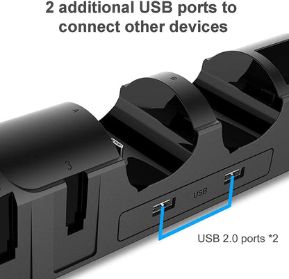 6-in-1 Charging Dock for Switch Controllers, Desktop Charging Station for Gamepad and Controller Accessories, USB 2.0 Ports, Compact Charging Stand