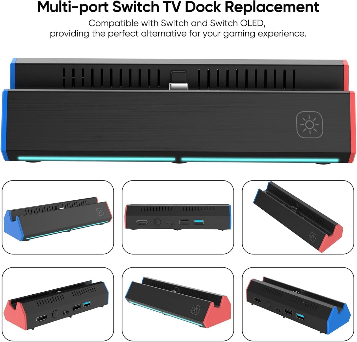 ZONEY Switch TV Dock with 1000Mbps Ethernet LAN Port/4K HDMI Port, Portable Switch Docking Station for Nintendo Switch/Switch OLED, Replacement Official Switch Dock Base Stand (Black with LAN Port)