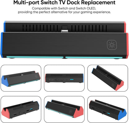 ZONEY Switch TV Dock with 1000Mbps Ethernet LAN Port/4K HDMI Port, Portable Switch Docking Station for Nintendo Switch/Switch OLED, Replacement Official Switch Dock Base Stand (Black with LAN Port)
