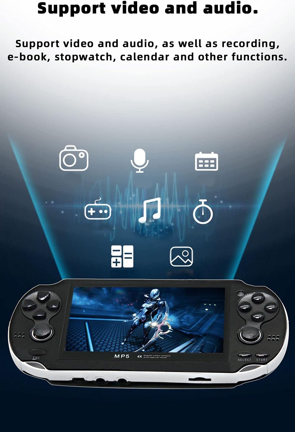 CZT handheld model 4.3 inch Double Joystick 8GB Build in 2200 Retro Game Video handheld model Arcade Multiple Emulator Mini Portable Game Player MP3/4 TV Out Gifts for early-stageren/Men(Black)