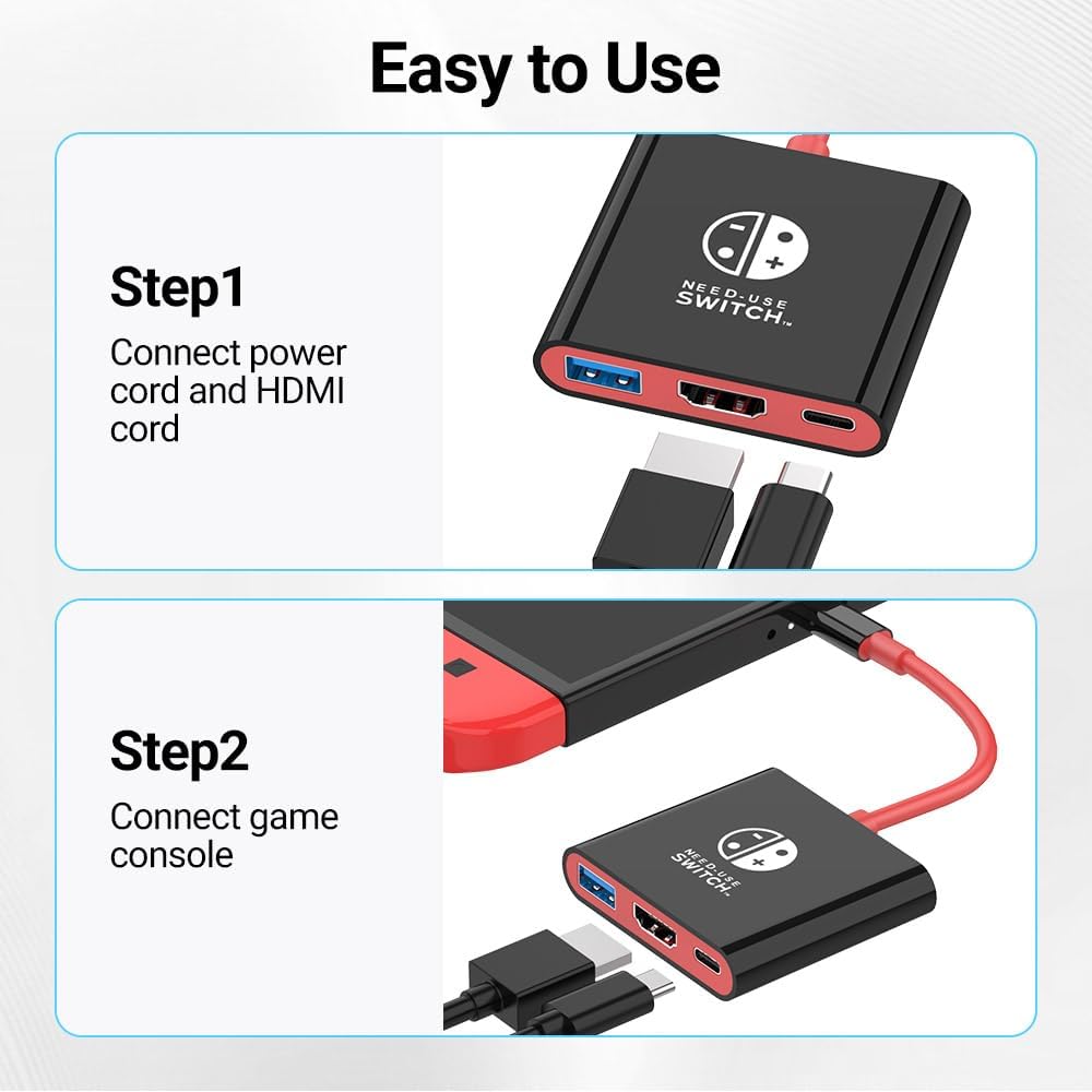 Switch Dock, 4K@60Hz Switch Docking Station 3 in 1 Switch Travel Dock with HDMI USB 3.0 PD100W Charing Port for Nintendo Steam Decck MacBook Laptop NOT for Switch2