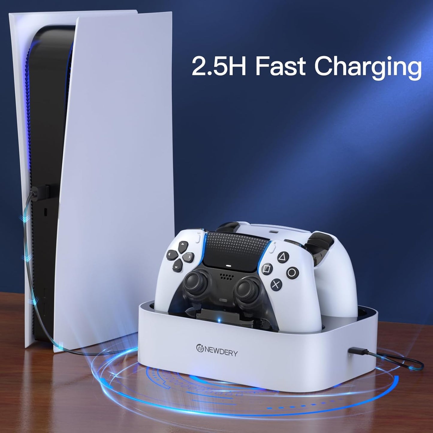 NEWDERY for PS5 Controller Charger Station Compatible with Dualsense Edge, Fast Charging Dock Stand with Cable, Dual Charging Station for PS5 &for Dual-Sense Edge Controller