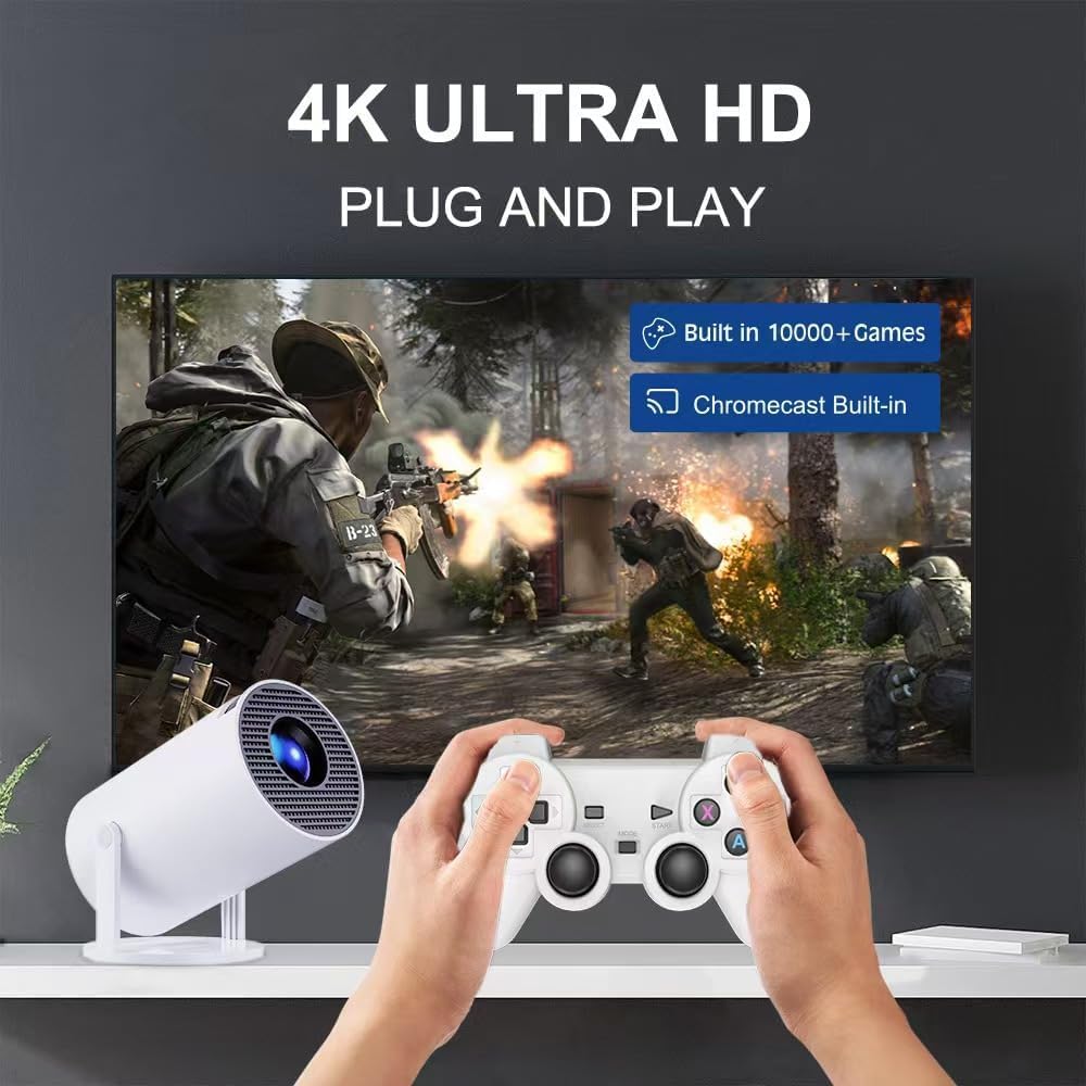 X10 Plus Retro handheld model with Projector, Plug and Play TV Video Game Stick, 4K HD Portable Projector with 10000+ Games, 2.4g Wireless Controllers, HDMI Output, WiFi