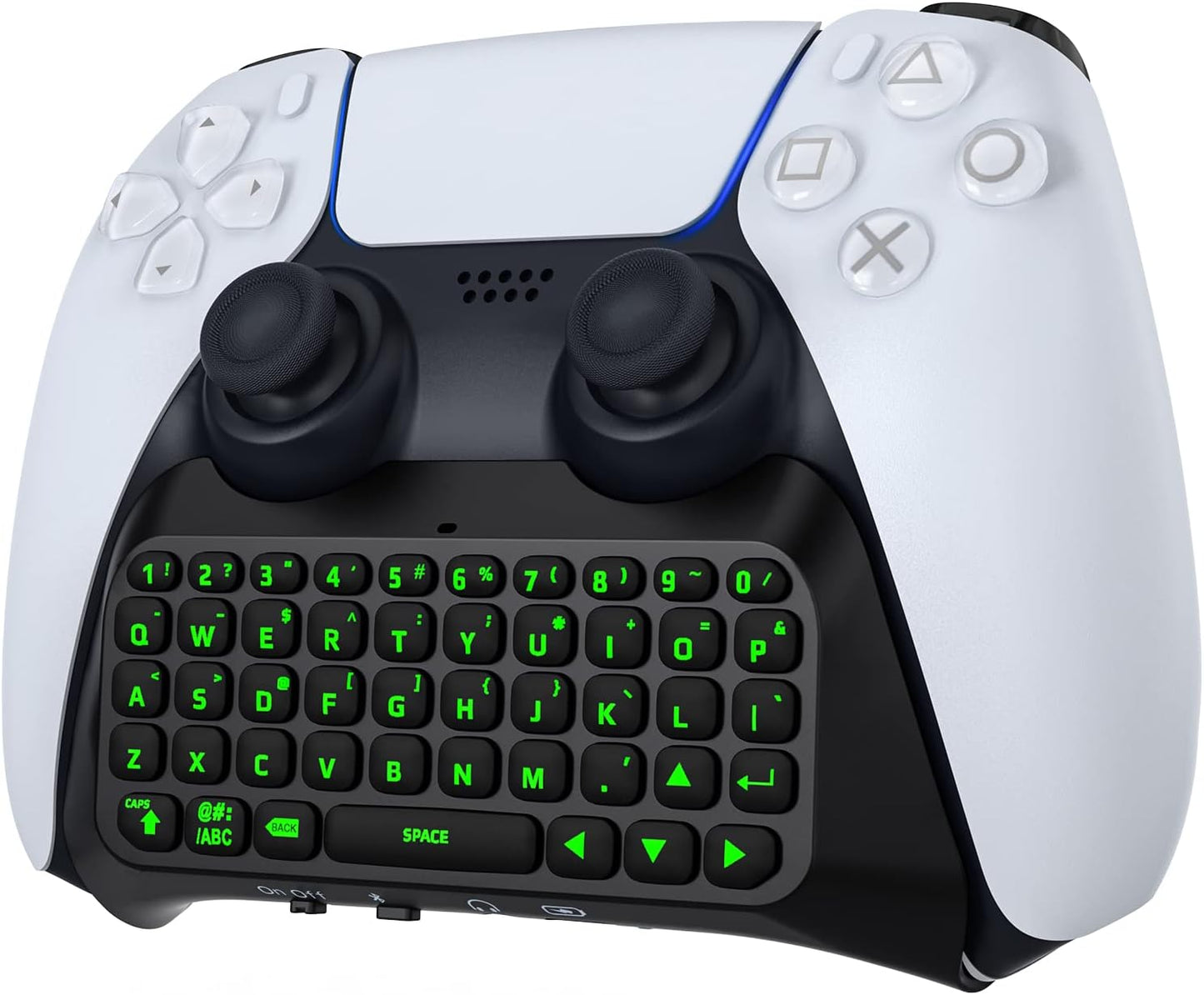 MoKo Green Backlight Keyboard for PS5 Controller, PS5 Wireless Mini Keyboard Chatpad for Playstation 5 Controller, Keypad Built-in Speaker with 3.5mm Audio Jack for Messaging and Game Live Chat, Black