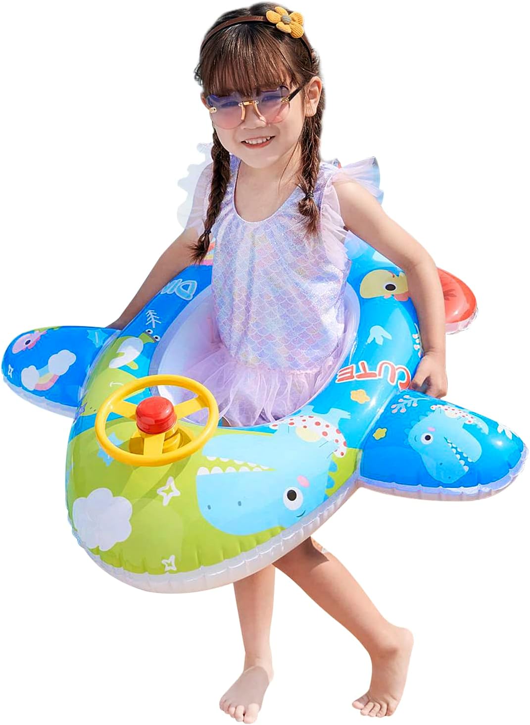 Cute Child Kids Inflatable Pool Float PVC Summer Swim Float Air Bed Lake Boat Swimming Floats with 2 Handles Surfing Raft Bodyboard Floating Mattress Seat Swim Ring for Girls Boys 1-5 Years