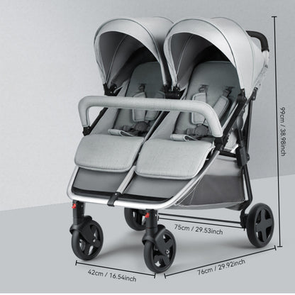 DUO-LUX Double Stroller by Baby360 – Compact Twin Pram with Reclining Seats & Sun Canopy