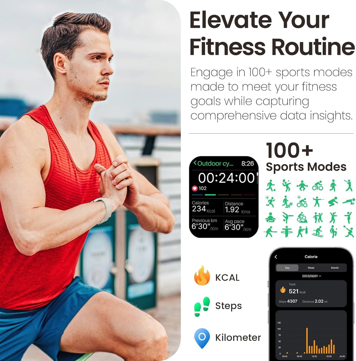TOZO 44mm Rectangular Face Smart Watch Alexa Built-in Fitness Tracker with Heart Rate/Blood Oxygen Monitor/Sleep Monitor 5ATM Waterproof HD Touchscreen for Men Women Compatible with iPhone&Android