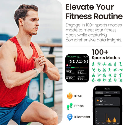 TOZO 44mm Rectangular Face Smart Watch Alexa Built-in Fitness Tracker with Heart Rate/Blood Oxygen Monitor/Sleep Monitor 5ATM Waterproof HD Touchscreen for Men Women Compatible with iPhone&Android