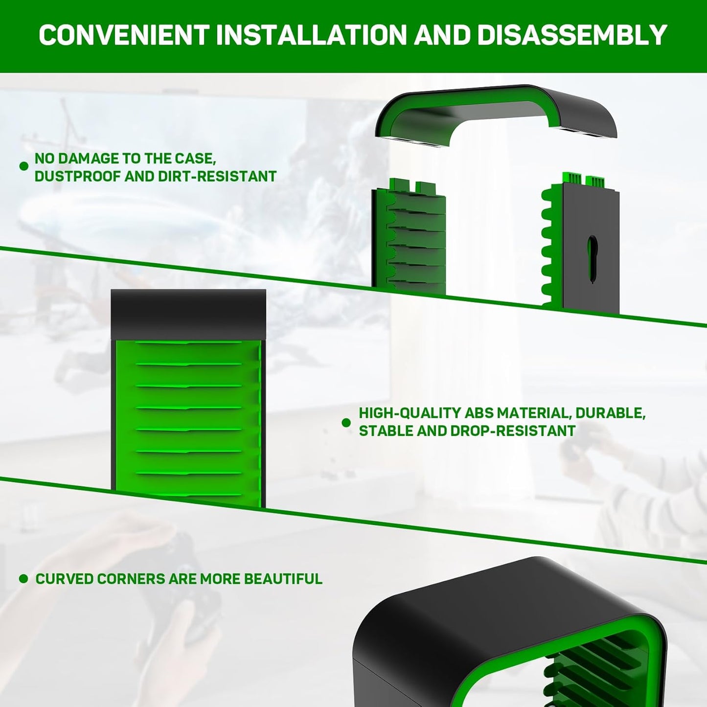 OYO-1【40cm】Game Storage Tower Compatible with PS5/ Xbox Series S & X/Switch, Universal Video Games Discs Organizers 18 PCS with 4 Controllers Holder, Game Disk Box Stand. (Black/Green)