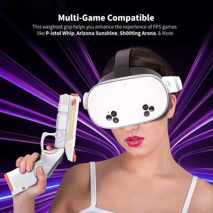 AMVR VR G-un Stock Attachment Compatible with Quest 3s/Quest 3 Accessories, Weighted P-istoI Grip Enhance FPS Game Experience Holding Feel, VR Accessories for Anti Slip Handle Shell Cover Protector