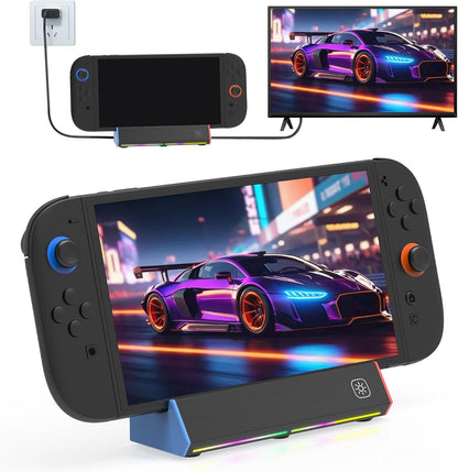 ZONEY Switch TV Dock with 1000Mbps Ethernet LAN Port/4K HDMI Port, Portable Switch Docking Station for Nintendo Switch/Switch OLED, Replacement Official Switch Dock Base Stand (Black with LAN Port)
