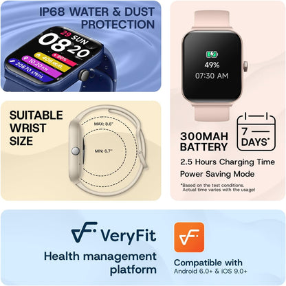 OCTANDRA Inspire VeryFit 1.95" Bluetooth Answer Call Alexa Smart Watch Body Energy Heart Rate HRV Oxygen Saturation Sleep Monitor Step Tracker IP68 Fitness Watches for Men Women (IDW16) (Pink)