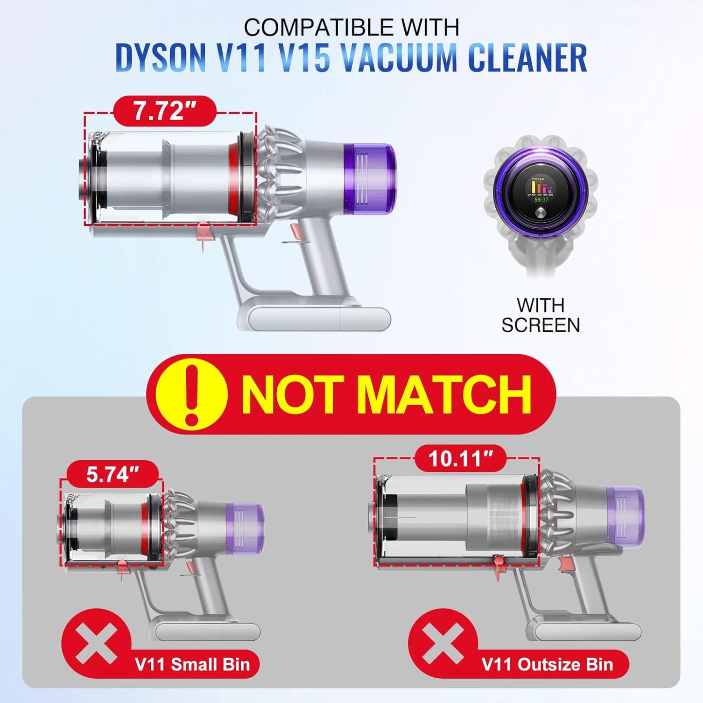 Upgraded Canister Compatible with Dyson V11 V15 SV14 SV15 SV22 Vacuum Cleaner Dust Bin, for Bin Part no. 970050-01 and Part no. 965443-01 with HEPA Filter
