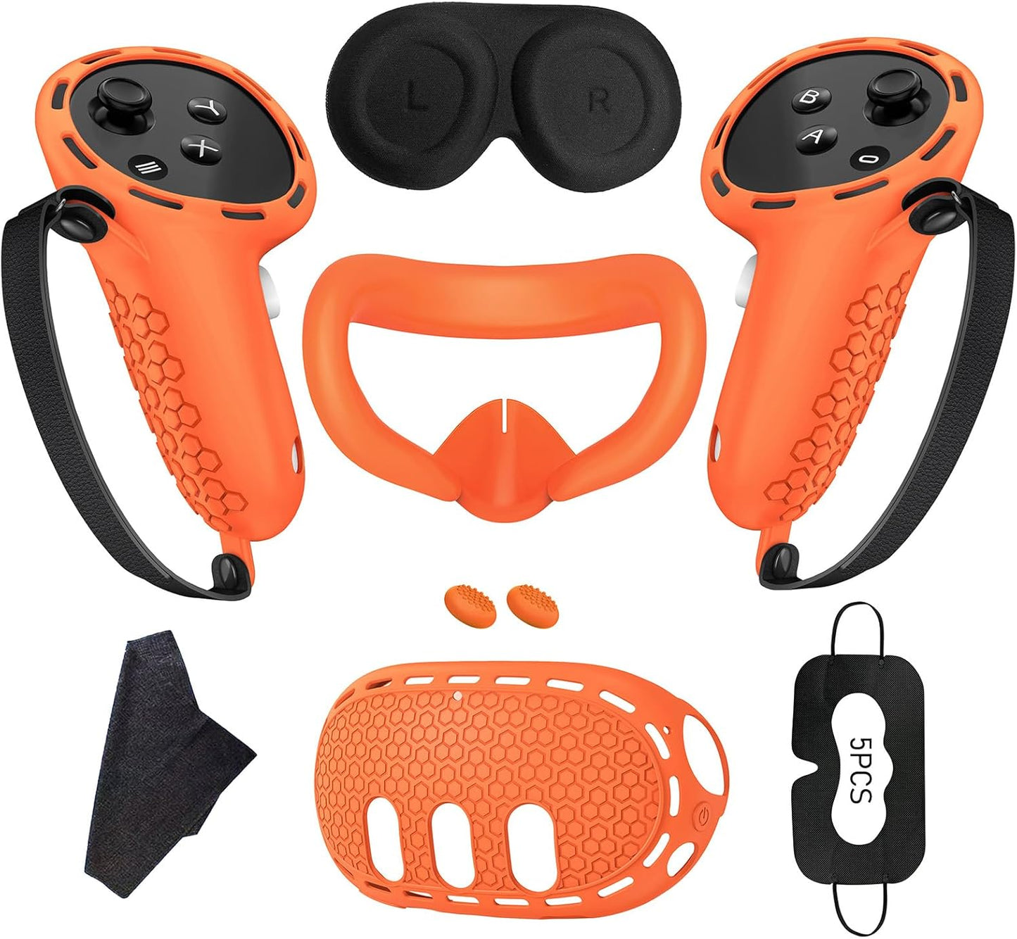 7 in 1 Silicone Cover Compatible with Meta/Oculus Quest 3 Accessories, VR Silicone Headset Controller Shell, Eyes, Face, Touch Controller Grip Case & Lens Cover-Black