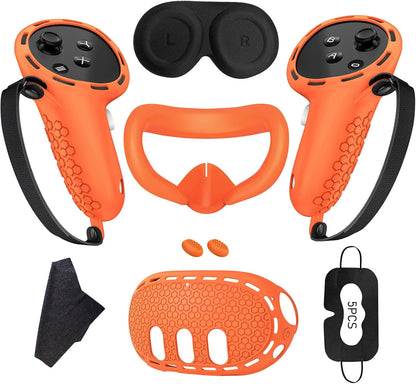 7 in 1 Silicone Cover Compatible with Meta/Oculus Quest 3 Accessories, VR Silicone Headset Controller Shell, Eyes, Face, Touch Controller Grip Case & Lens Cover-Black