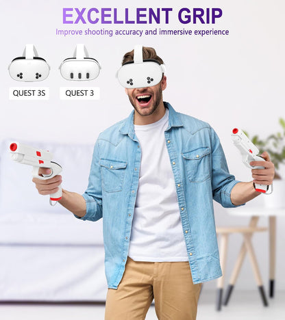 YRXVW Weighted PistoI Grip VR Stock Controller Accessories for Oculus Quest 3, Controller Grips, Enhanced FPS Games Experience Holding Feels, Anti Slip Handle Shell Cover Protector (White)
