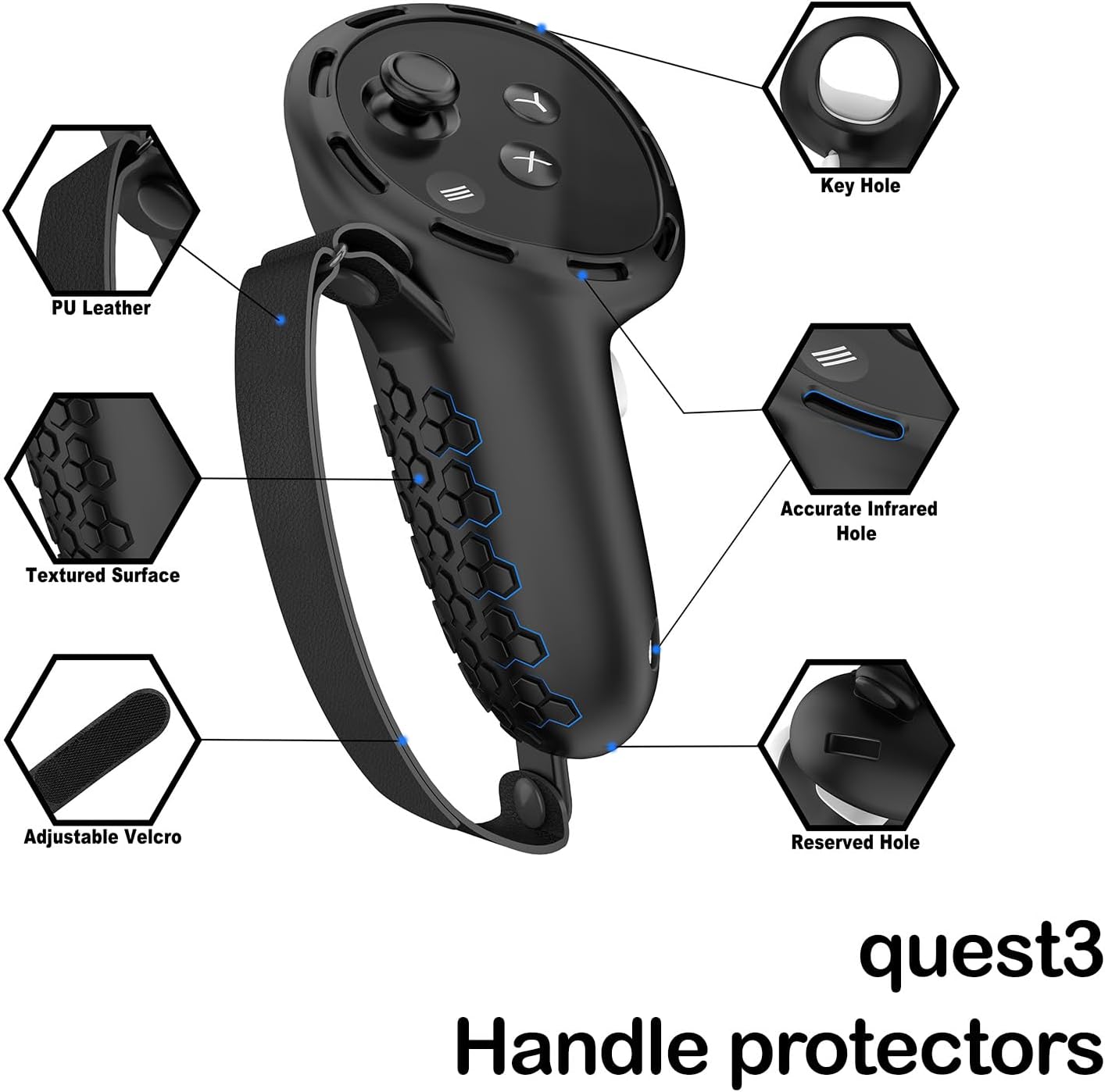 7 in 1 Silicone Cover Compatible with Meta/Oculus Quest 3 Accessories, VR Silicone Headset Controller Shell, Eyes, Face, Touch Controller Grip Case & Lens Cover-Black