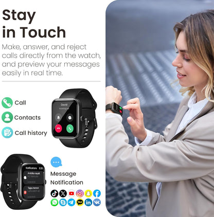 TOZO 44mm Rectangular Face Smart Watch Alexa Built-in Fitness Tracker with Heart Rate/Blood Oxygen Monitor/Sleep Monitor 5ATM Waterproof HD Touchscreen for Men Women Compatible with iPhone&Android