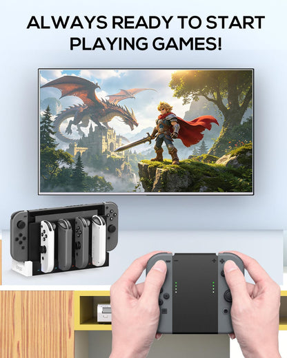 Controller Charging Dock for Switch and Switch OLED, Wireless Gamepad Charging Station with LED Indicator, Compact Desktop Charging Stand, White