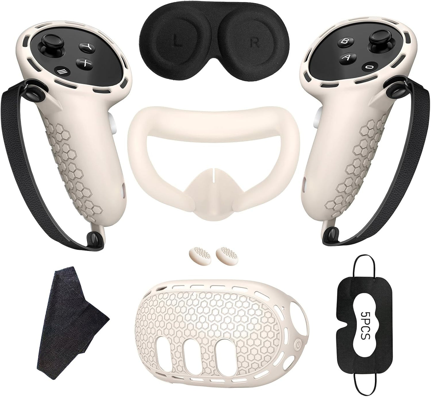 7 in 1 Silicone Cover Compatible with Meta/Oculus Quest 3 Accessories, VR Silicone Headset Controller Shell, Eyes, Face, Touch Controller Grip Case & Lens Cover-Black