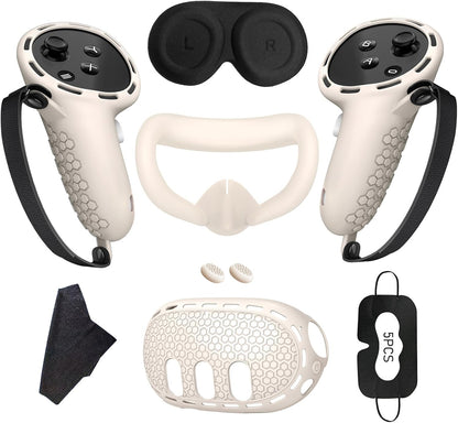 7 in 1 Silicone Cover Compatible with Meta/Oculus Quest 3 Accessories, VR Silicone Headset Controller Shell, Eyes, Face, Touch Controller Grip Case & Lens Cover-Black
