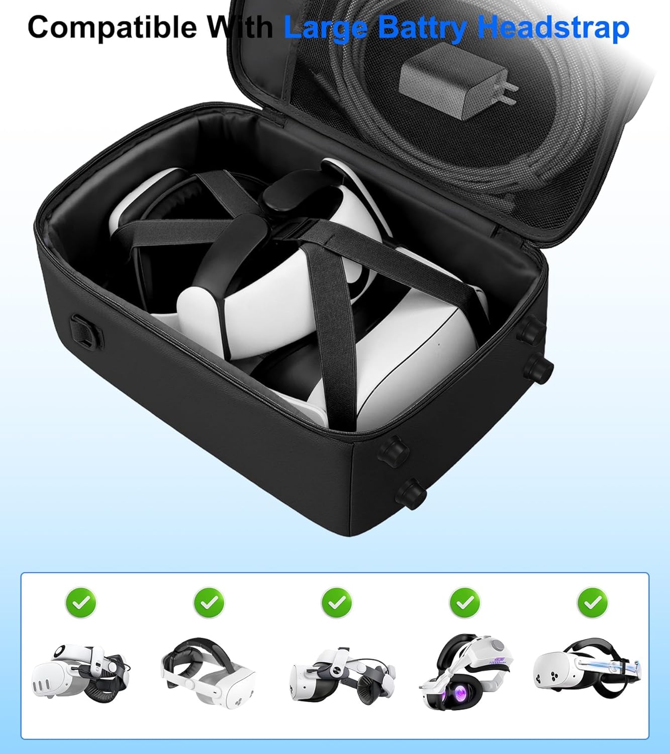Silicone Cover Set Compatible with Meta/Oculus Quest 3 Accessories, Large Carrying Case for Meta Oculus Quest 3s/3/2, for BOBOVR/Kiwi Battery Head Strap