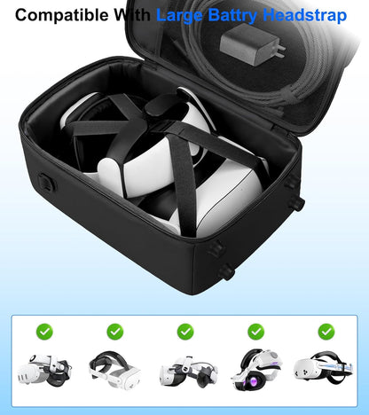 Silicone Cover Set Compatible with Meta/Oculus Quest 3 Accessories, Large Carrying Case for Meta Oculus Quest 3s/3/2, for BOBOVR/Kiwi Battery Head Strap
