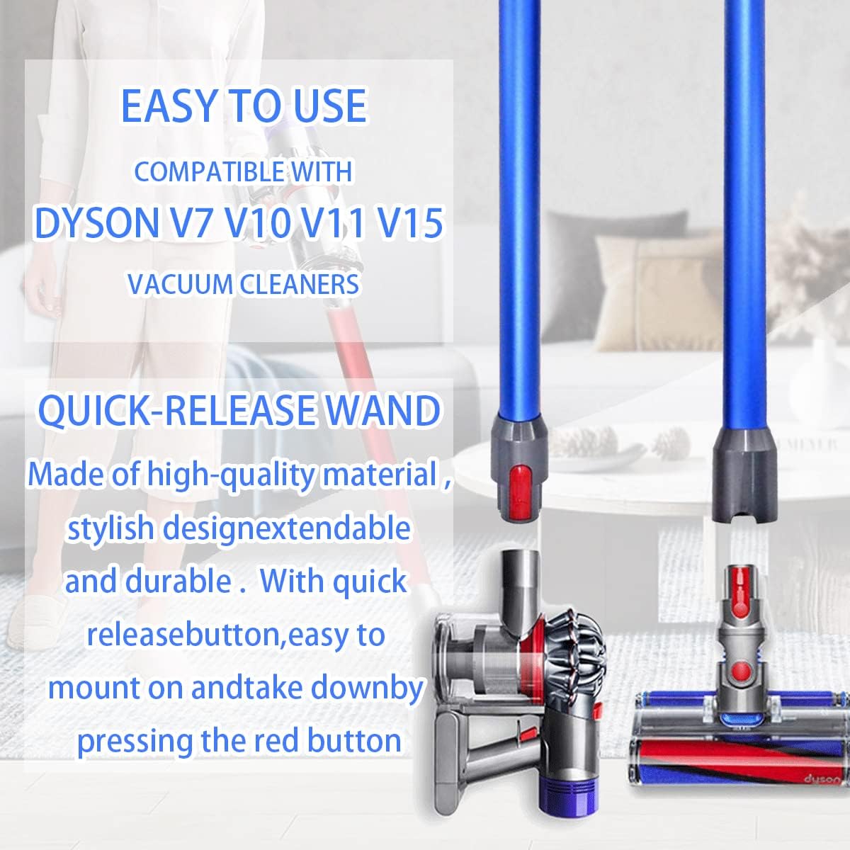 Replacement Wand Compatible with DS V15 V11 V10 V8 V7 Cordless Stick Vacuum Cleaner,Quick Release Vacuum Accessories (Black)
