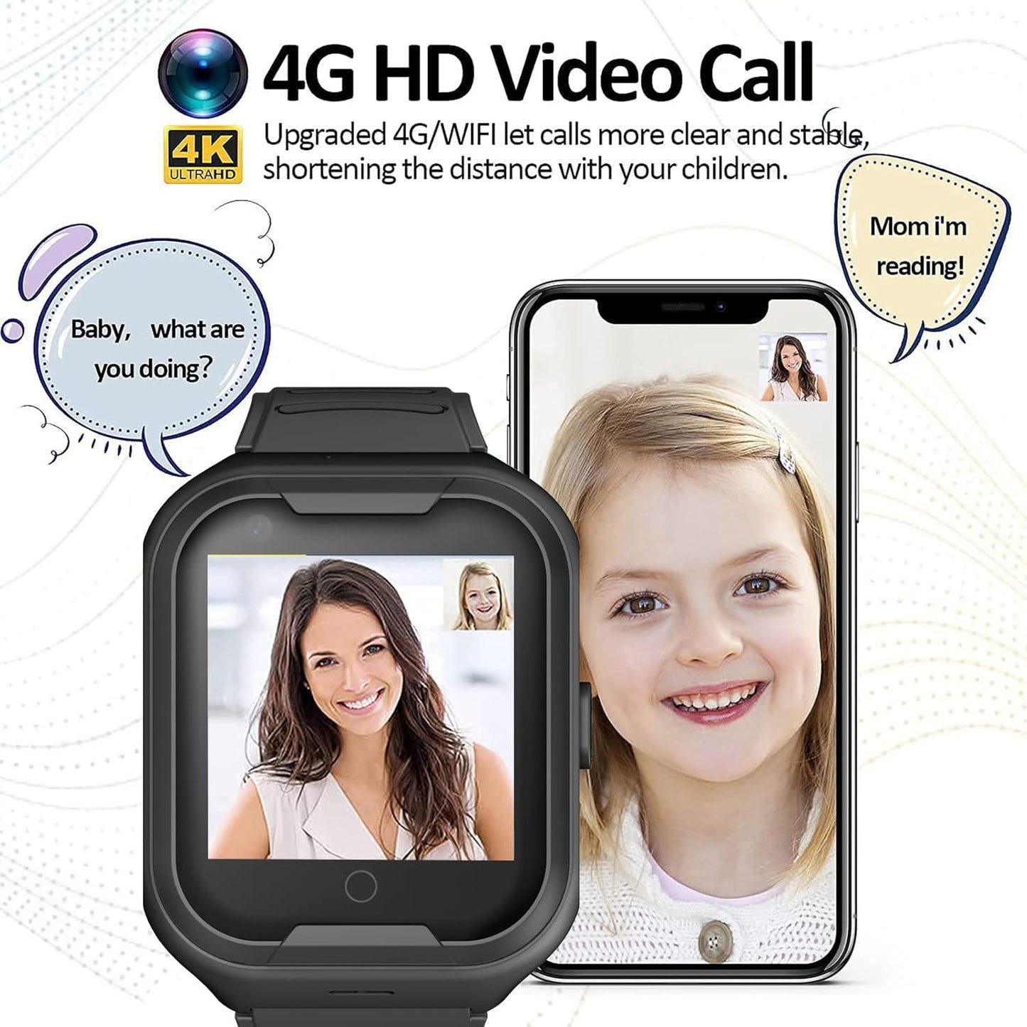 Kids 4G GPS Smart Watch, Waterproof Phone Smartwatch, Worldwide Real-time Tracking Video Phone Call Camera SOS Alarm Geo-Fence Touch Screen Pedometer Anti-Lost GPS Tracker Watch for Birthday Gift