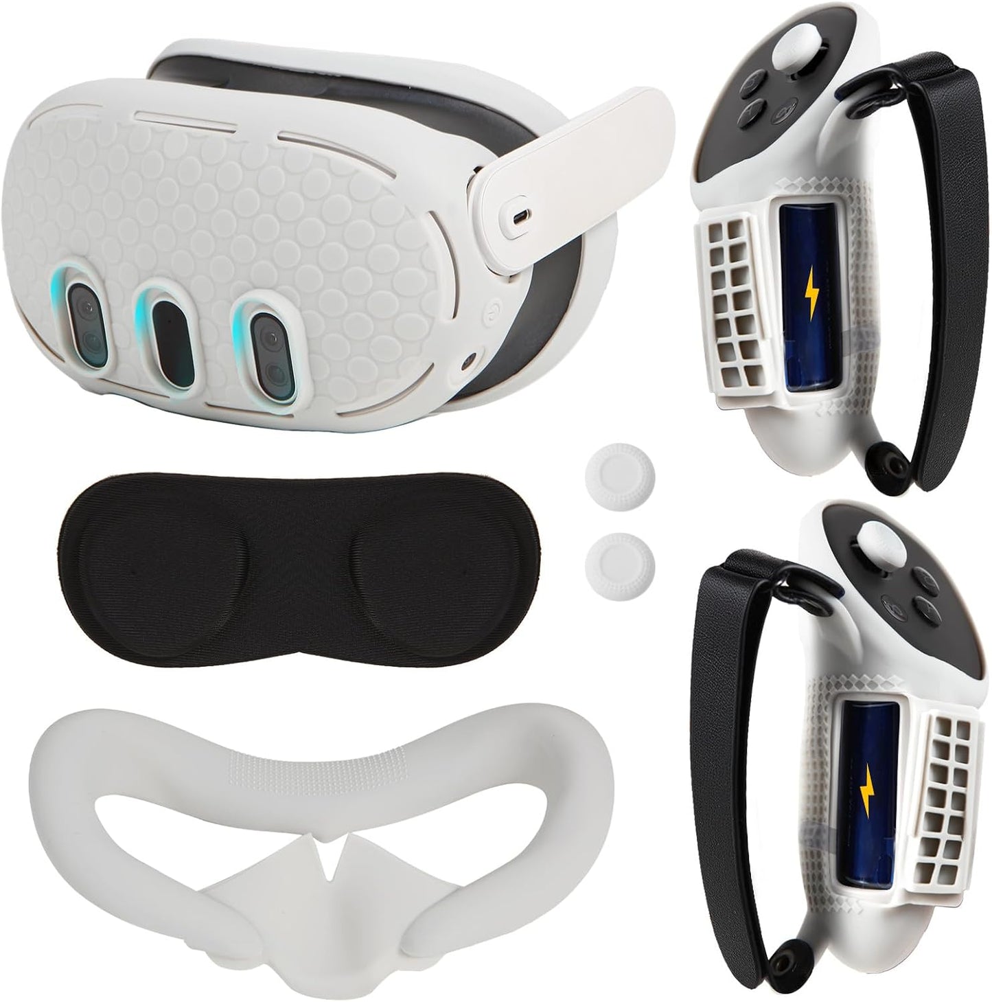 VR Accessories Set for Oculus/Meta Quest 3 Controller Grip and VR Silicone Face Pad,VR Shell and Lens Protection Cover,VR Controller Thumbstick Covers(Grey)