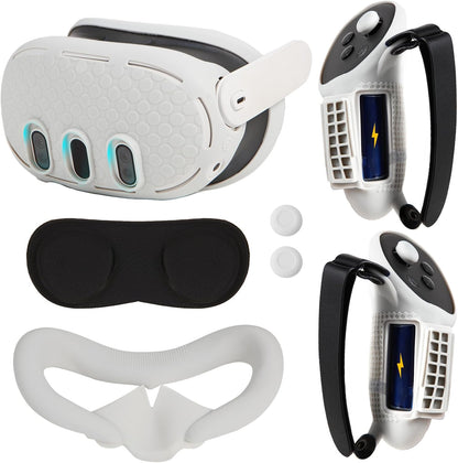VR Accessories Set for Oculus/Meta Quest 3 Controller Grip and VR Silicone Face Pad,VR Shell and Lens Protection Cover,VR Controller Thumbstick Covers(Grey)