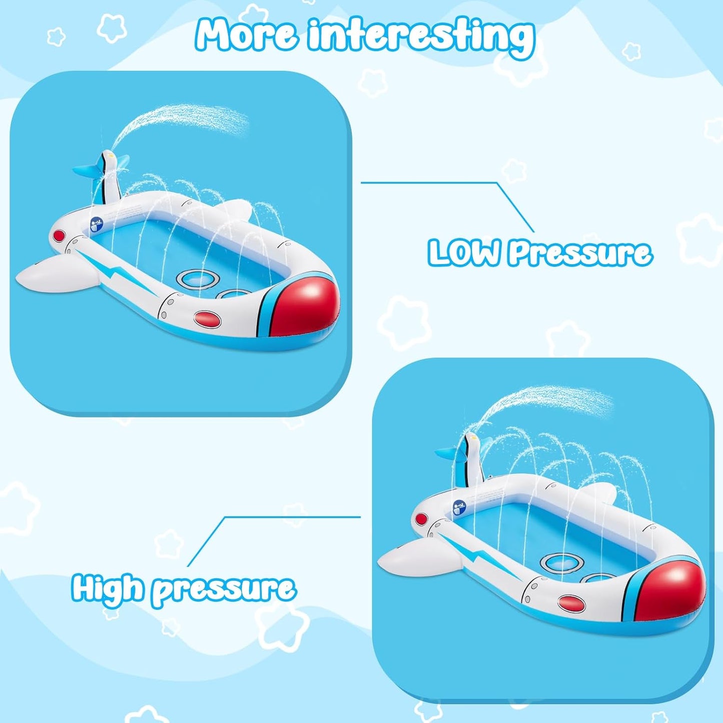 Inflatable Pool Splash Fun - 176cm Multi-Spray Kiddie Pool, Outdoor/Ages 3-10, Garden & Living Room Play