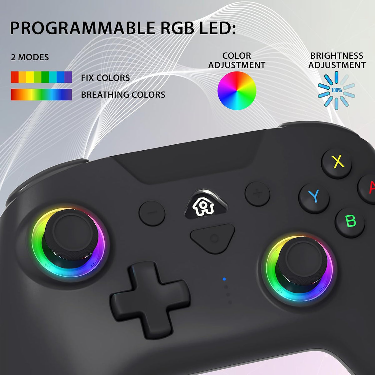 Wireless Bluetooth Game Controller for Switch Console, LED Gaming Gamepad with RGB Lighting, Motion Control, Vibration Feedback, Ergonomic Design, Rechargeable Controller (Black)