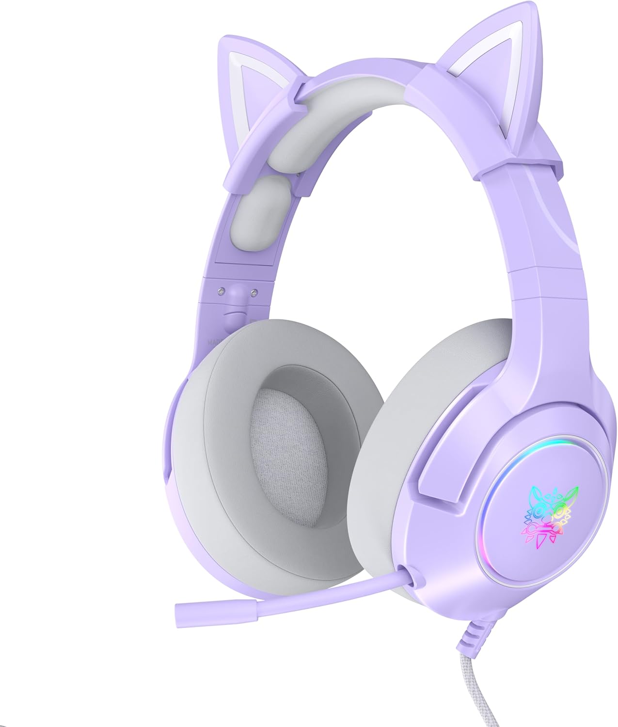 Gaming Headset for PS4, PS5, Cat Ear Headphones with Retractable Microphone, RGB Backlight, Surround Sound for PC, Mobile Phone, Gradient Pink Blue