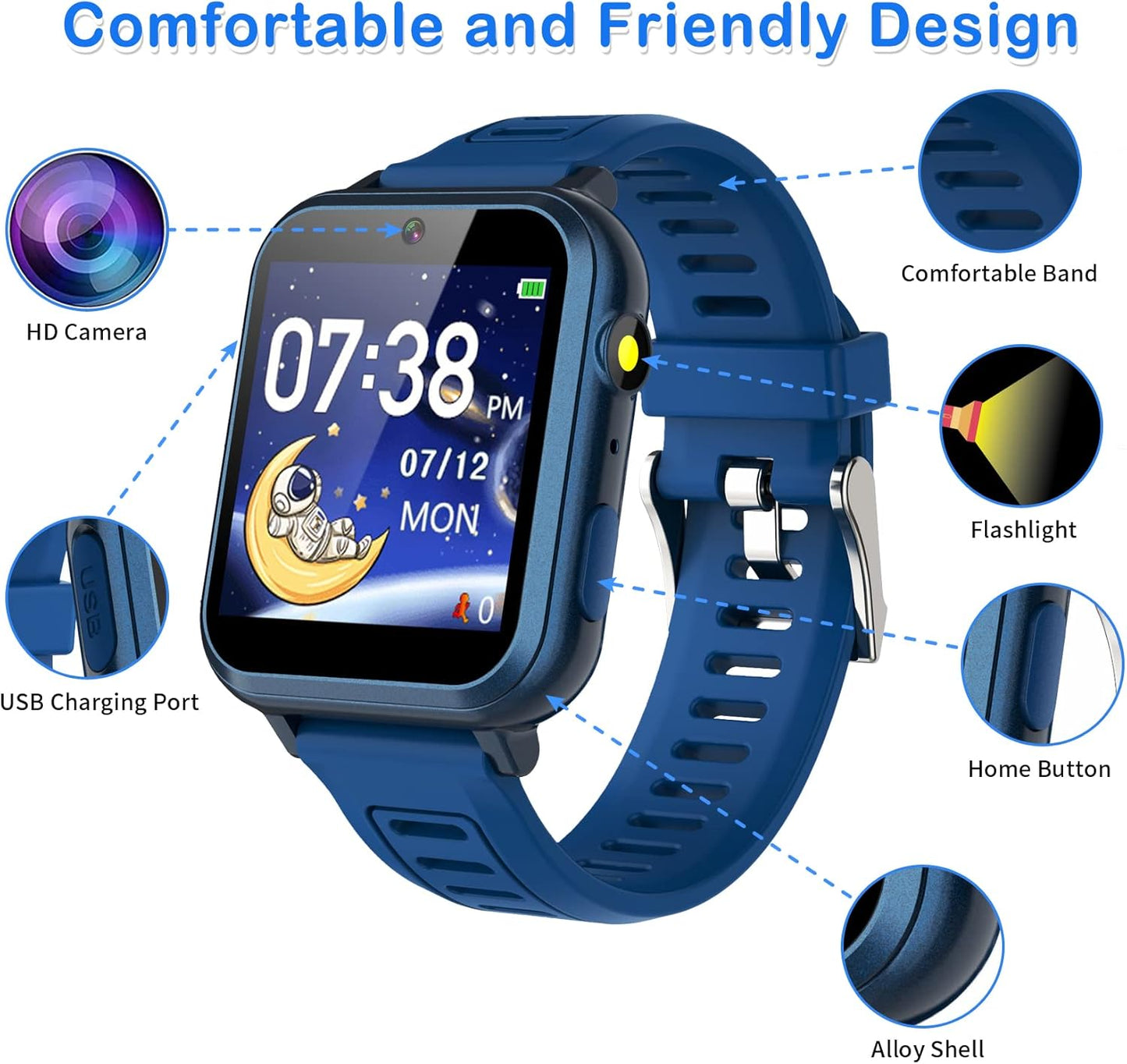Phyulls Smart Watch for Kids, Smart Watch Toys with 39 Games Camera Video Recorder Music Alarm Calculator Calendar Flashlight Stopwatch Pedometer Gift Toys for 3-12 Years Old Boys and Girls (Black)