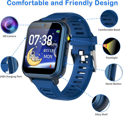 Phyulls Smart Watch for Kids, Smart Watch Toys with 39 Games Camera Video Recorder Music Alarm Calculator Calendar Flashlight Stopwatch Pedometer Gift Toys for 3-12 Years Old Boys and Girls (Black)