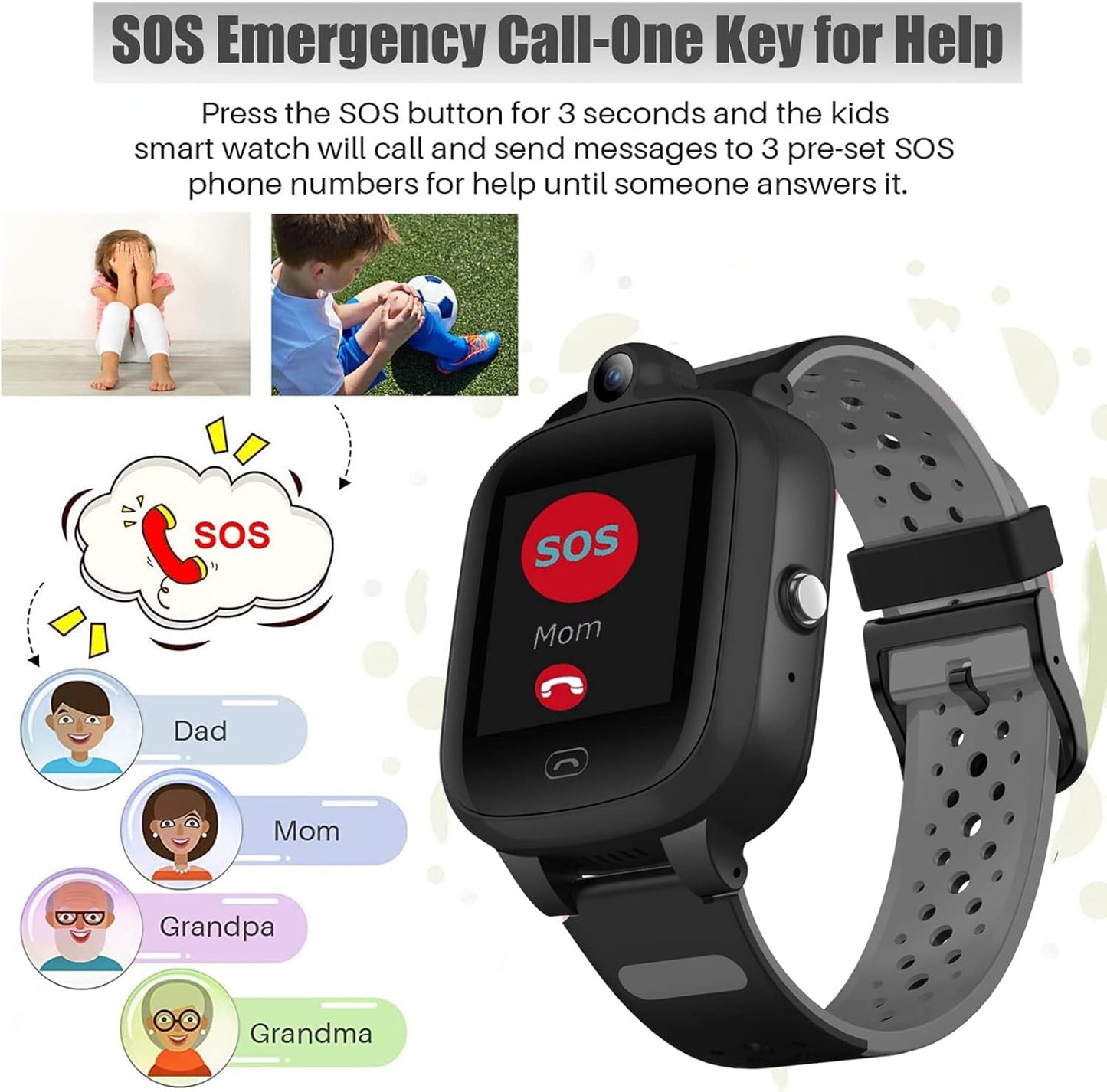 Kids 4G GPS Smart Watch, Waterproof Phone Smartwatch, Worldwide Real-time Tracking Video Phone Call Camera SOS Alarm Geo-Fence Touch Screen Pedometer Anti-Lost GPS Tracker Watch for Birthday Gift