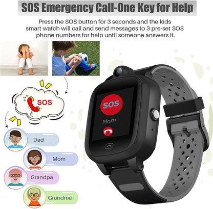 Kids 4G GPS Smart Watch, Waterproof Phone Smartwatch, Worldwide Real-time Tracking Video Phone Call Camera SOS Alarm Geo-Fence Touch Screen Pedometer Anti-Lost GPS Tracker Watch for Birthday Gift