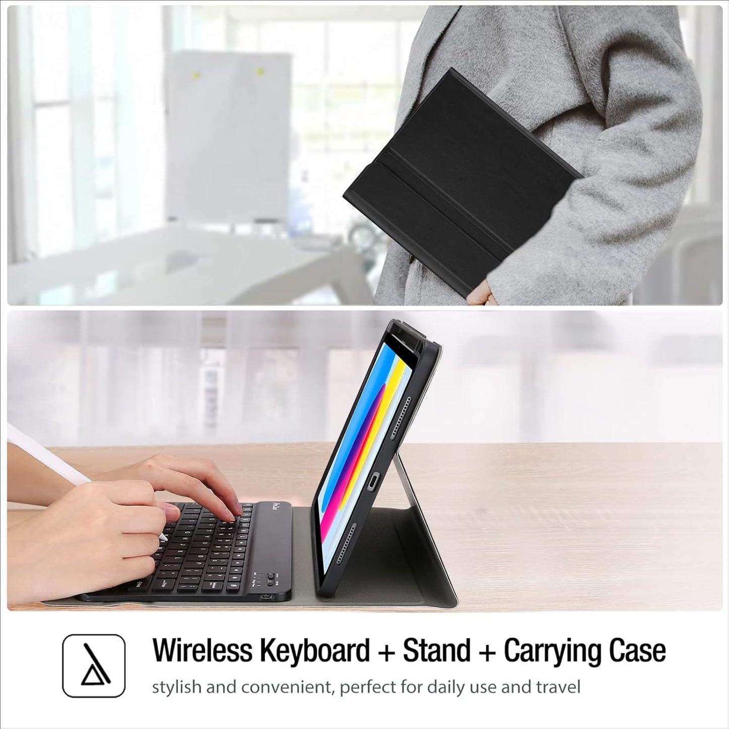 ProCase for iPad 11th (A16) 11-inch 2025 / 10th Generation Case with Keyboard 10.9 inch 2022, PU Leather Case with  Detachable Wireless Keyboard -Black