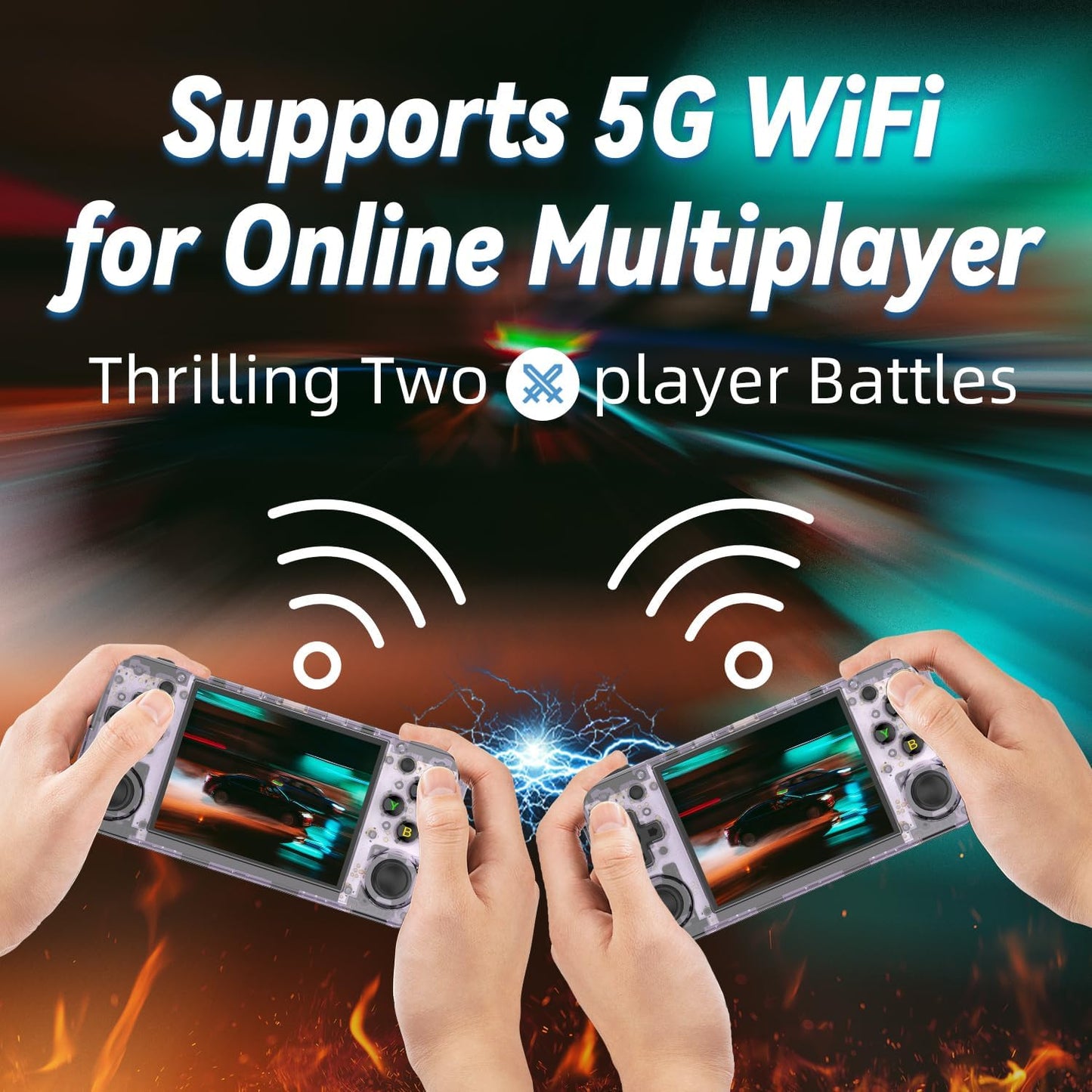Anbernic RG35XX H Retro handheld model, Support HDMI TV Output 5G WiFi Bluetooth 4.2, 3.5 Inch IPS Screen Linux System Built-in 64G TF Card 5515 Games (RG35XXH Transparent Purple)