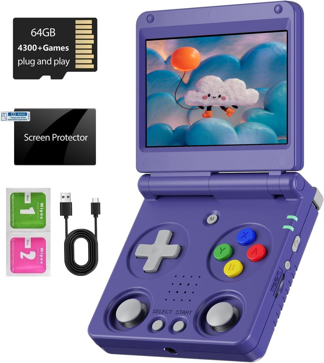 RG34XXSP Foldable Retro handheld model , 3.4 Inch IPS Screen Linux System Sunken Dual Joystick Built-in 64G TF Card 5000+ Games Handheld Emulator Support 5G WiFi Bluetooth TV Output(Indigo)