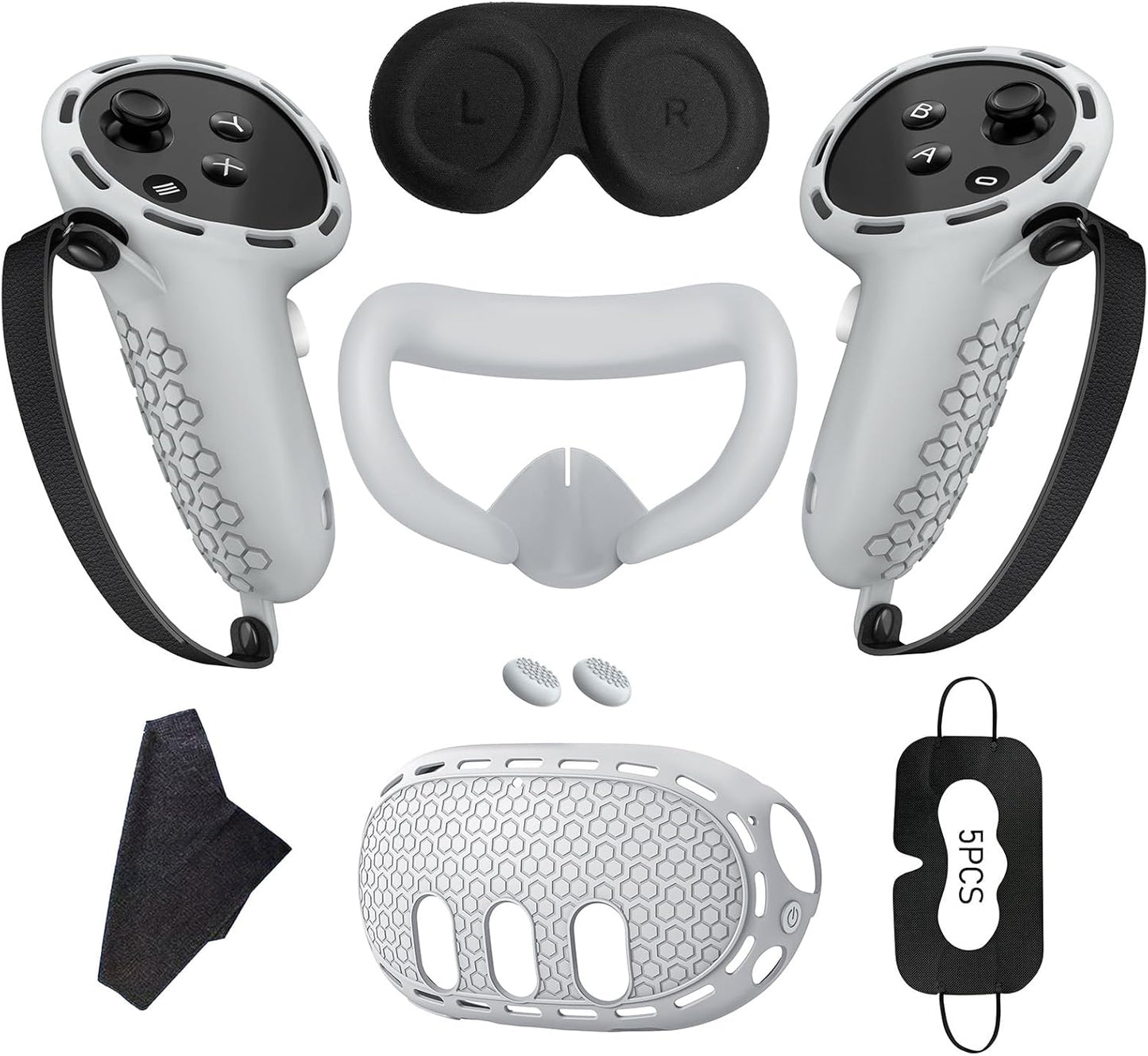 7 in 1 Silicone Cover Compatible with Meta/Oculus Quest 3 Accessories, VR Silicone Headset Controller Shell, Eyes, Face, Touch Controller Grip Case & Lens Cover-Black