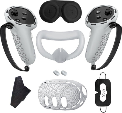 7 in 1 Silicone Cover Compatible with Meta/Oculus Quest 3 Accessories, VR Silicone Headset Controller Shell, Eyes, Face, Touch Controller Grip Case & Lens Cover-Black
