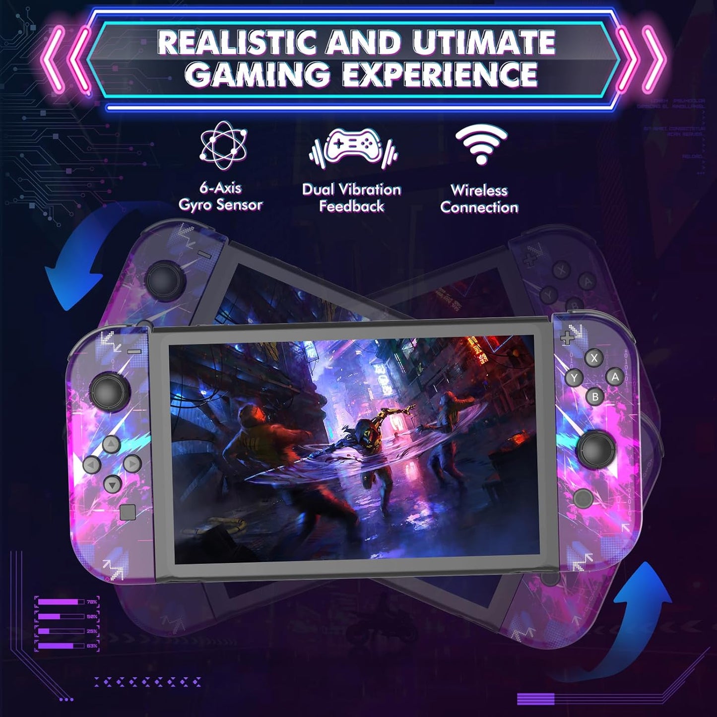 Joypad Controller for Switch,Replacement Switch Controller,Left and Right Joypad Controller with Dual Vibration/Motion Control/Wake-up/Screenshot (Purple)