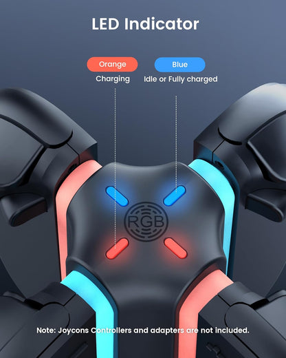 Switch 2 Controller Charger for Joy-Cons 2, 4-in-1 snap-fit Charging Dock for Nintendo Switch 2 Controller 9 RGB Light Modes, USB C Charging Cable Included, Switch 2 Accessories