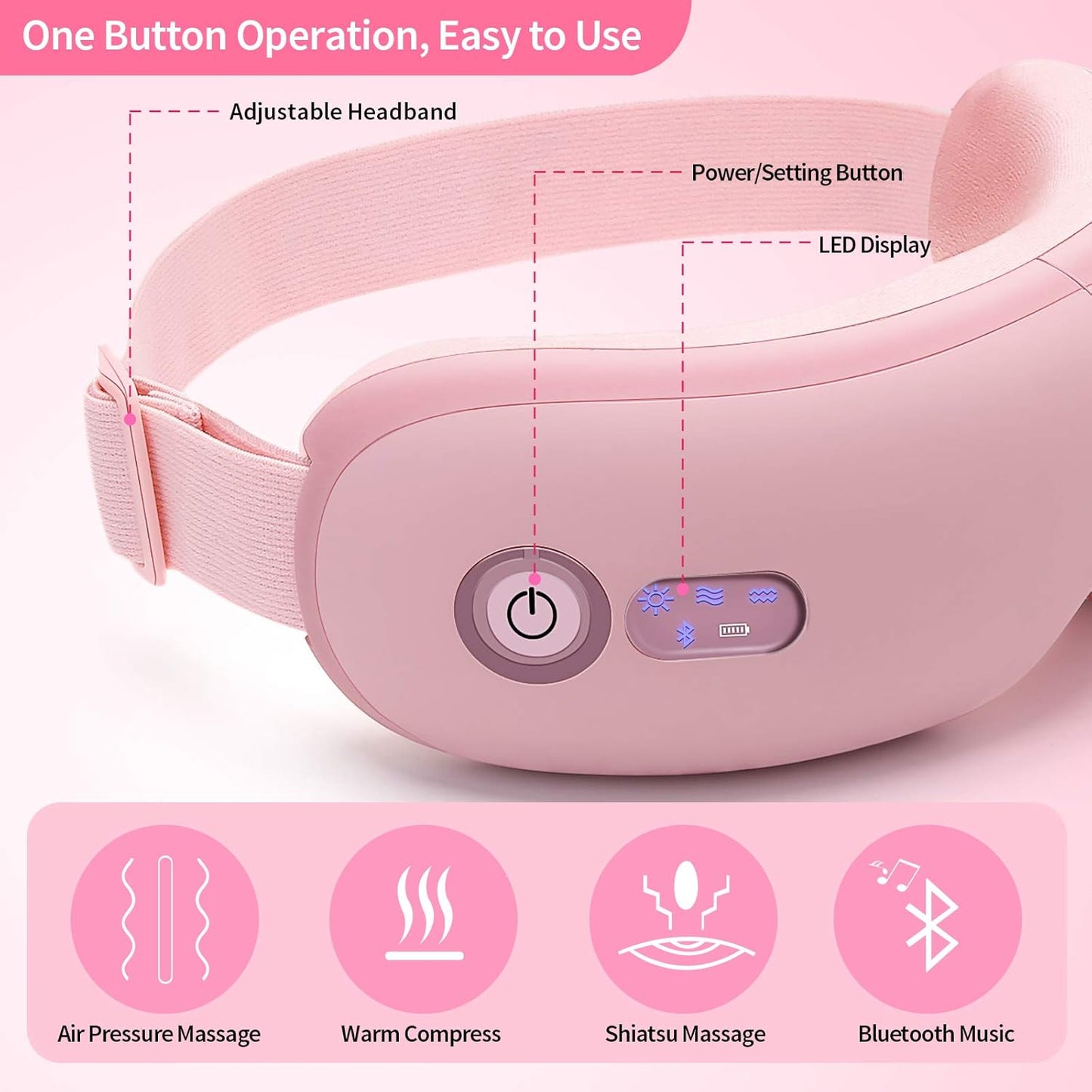 Eye Massager with Heat, Vibration and Warm Compress, Smart Sleeping Eyes Mask with Bluetooth Can Connect with Phone for Music, Thanksgiving Day Gift Idea