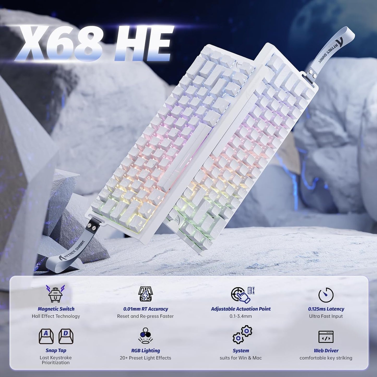 ATTACK SHARK X68 HE Rapid Trigger Mechanical Gaming Keyboard 60% Wired TKL with Adjustable Actuation,Hall Effect snap-fit Switch,8KHz Polling Rate,RGB Backlit,Top Mount for PC Mac Esport Gamer(Black)